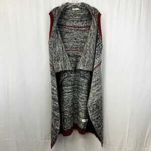 Hazel Womens Cardigan Gray Marled Sleeveless Open Front Red Trim Duster Small